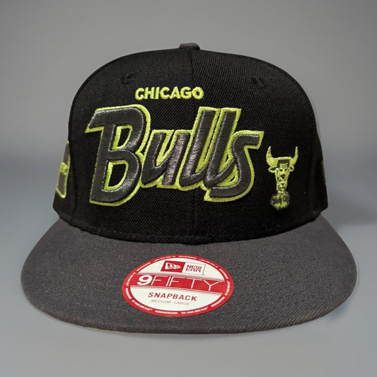 ChicagoBulls NewEra 9Fifty SnapbackHat NBA Basketball Black and Green Ebroidered