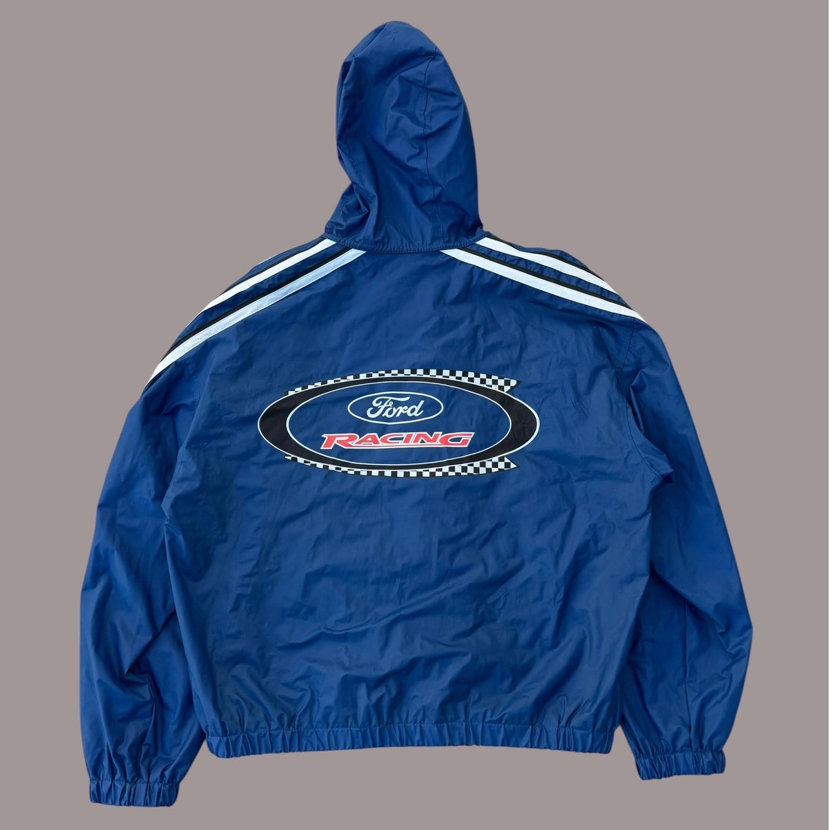 Vintage Ford Racing NASCAR Jacket ESSSEX Blue Hooded Windbreaker XL