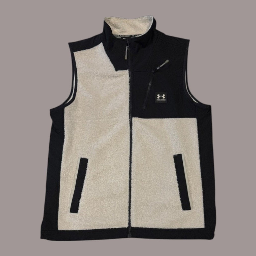 Under Armour Sherpa Fleece Vest Black Cream Full Zip Mens Large