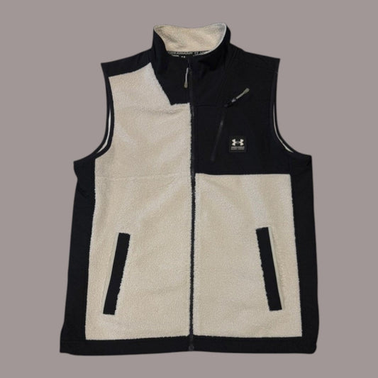 Under Armour Sherpa Fleece Vest Black Cream Full Zip Mens Large