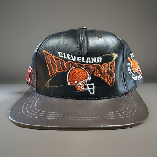 Vintage Cleveland Browns Leather SnapbackHat NFL FootballCap AFCPatch Adjustable