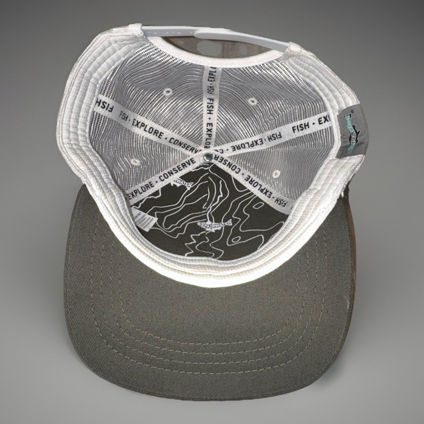 Fish Logo Trucker Hat Gray White Mesh Adjustable Snapback Fishing Idaho