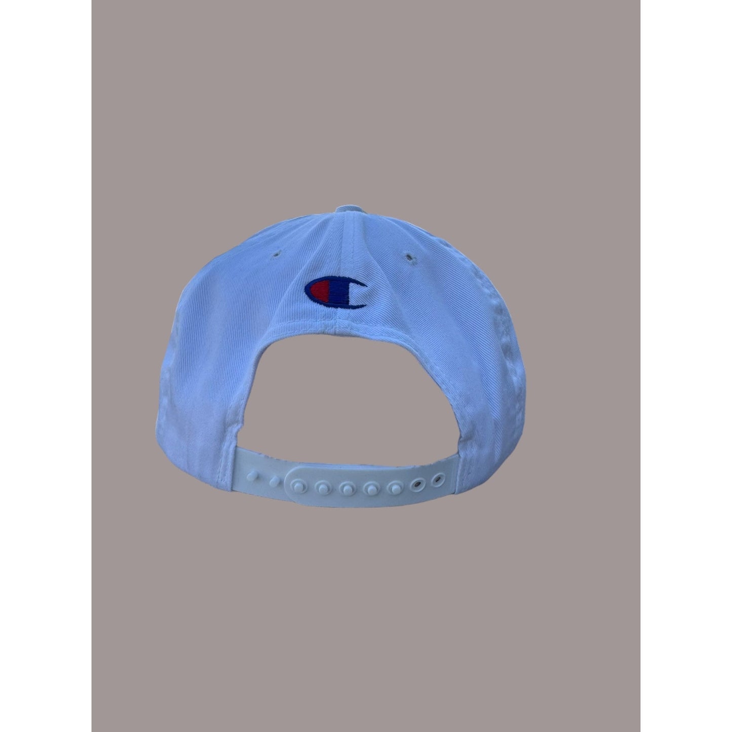 Vintage Champion Script Logo Snapback Hat White Blue Green Undervisor