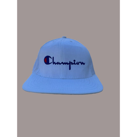 Vintage Champion Script Logo Snapback Hat White Blue Green Undervisor