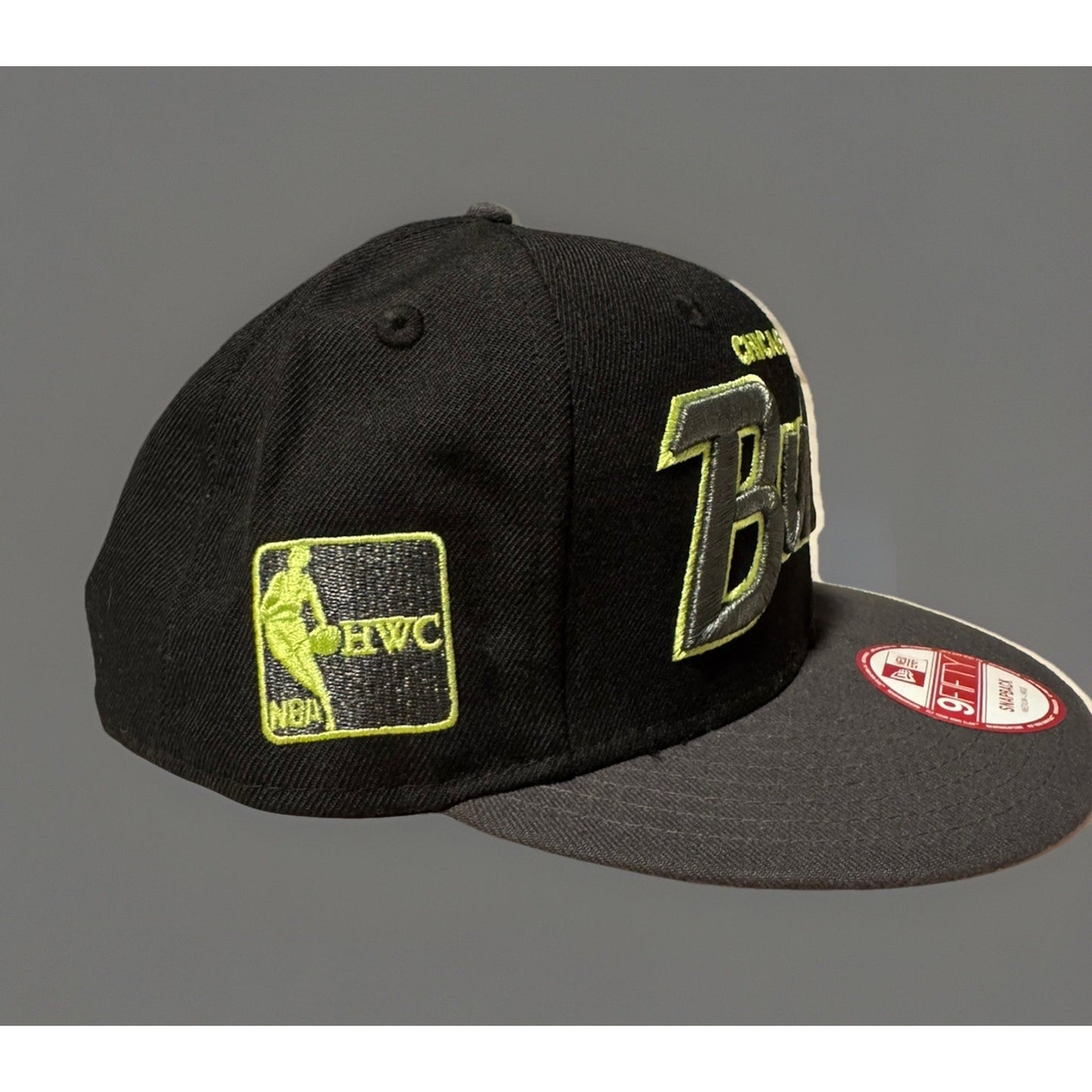 ChicagoBulls NewEra 9Fifty SnapbackHat NBA Basketball Black and Green Ebroidered