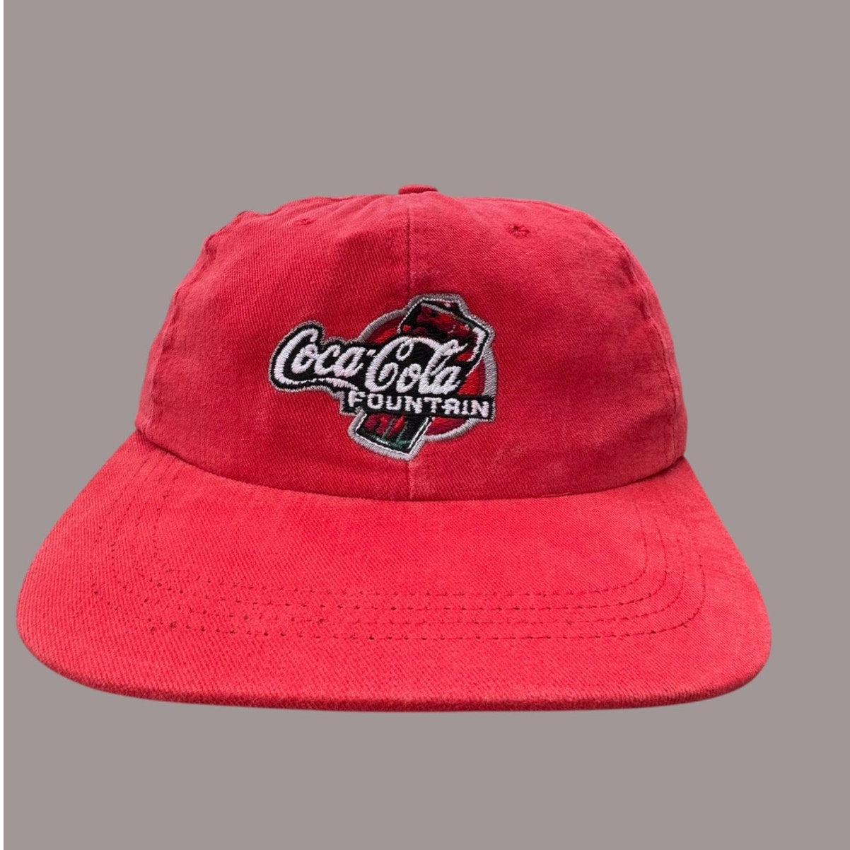 Vintage Coca-Cola Fountain Strapback Hat Red Coke Cap “Count on Coca-Cola”