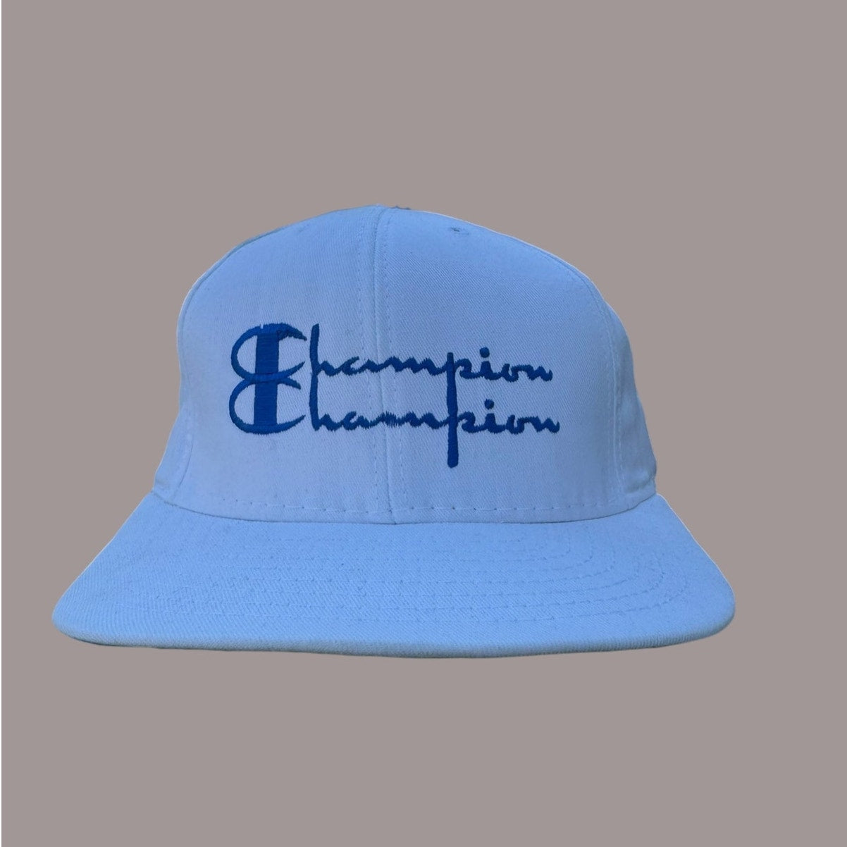 Vintage Champion Script Snapback Hat White Blue Logo Green Undervisor