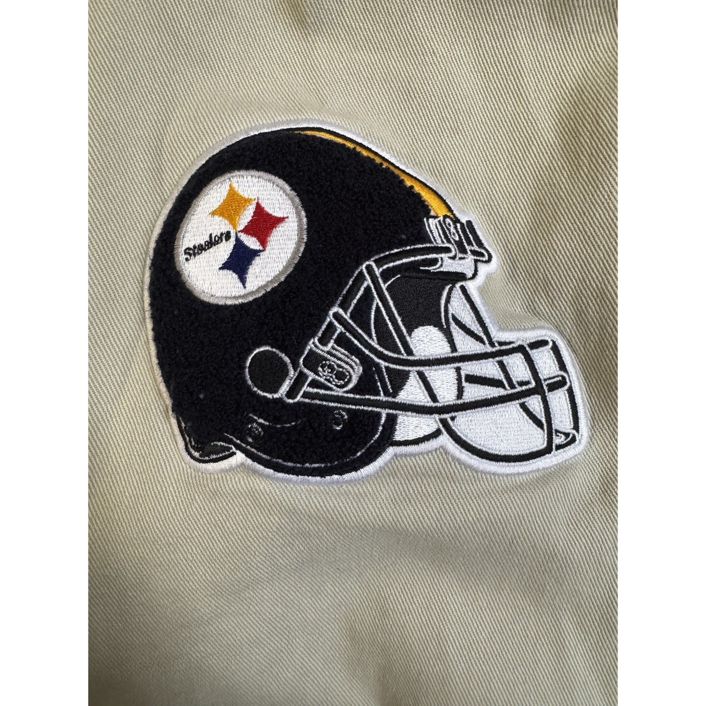 Pittsburgh Steelers NFL Varsity Jacket Mens Black Gold Vintage Snap Button