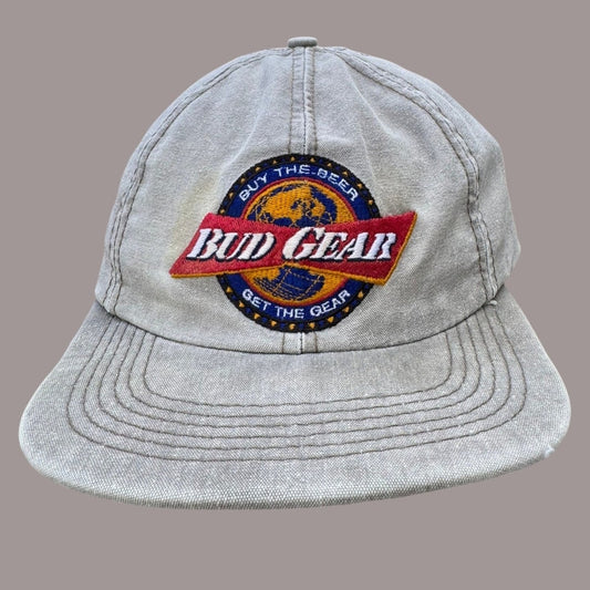 Vintage Bud Gear Strapback Hat Beer Promo Distressed Cap