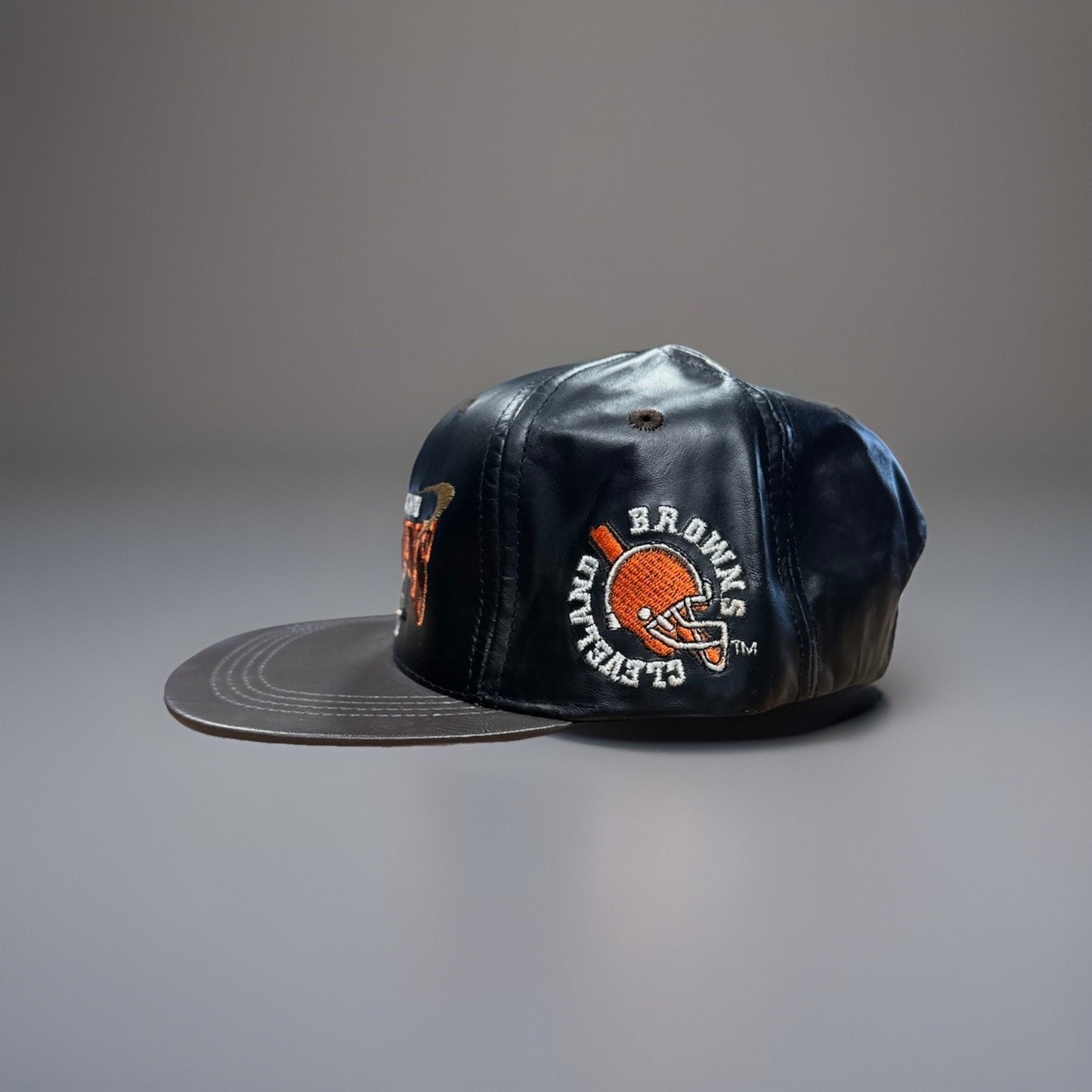 Vintage Cleveland Browns Leather SnapbackHat NFL FootballCap AFCPatch Adjustable