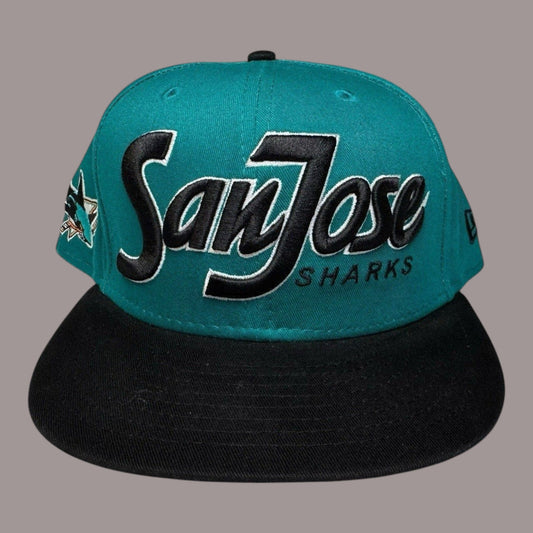 San Jose Sharks New Era 9FIFTY Snapback Hat NHL Teal Black Script Cap