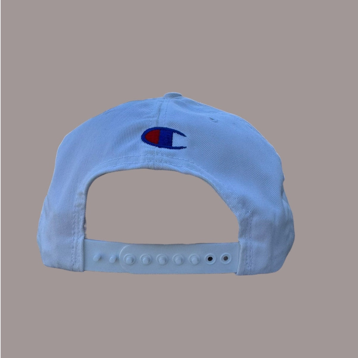 Vintage Champion Script Snapback Hat White Blue Logo Green Undervisor