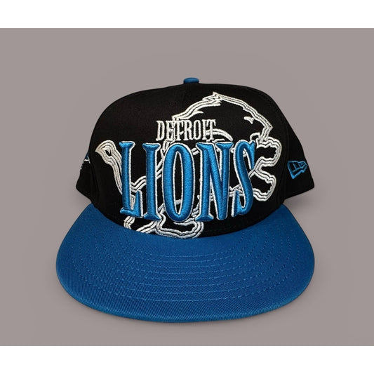 Detroit Lions New Era 9FIFTY Snapback Hat NFL Black Blue Big Logo Cap