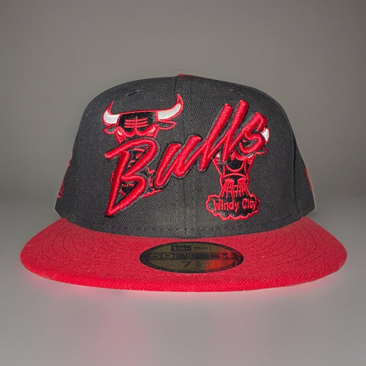ChicagoBulls Windy City NewEra 9Fifty Fitted 7-3/8 NBA Basketball Black and Red